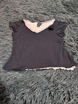INC Women’s Large Black Pink Layered Top Lettuce Hem