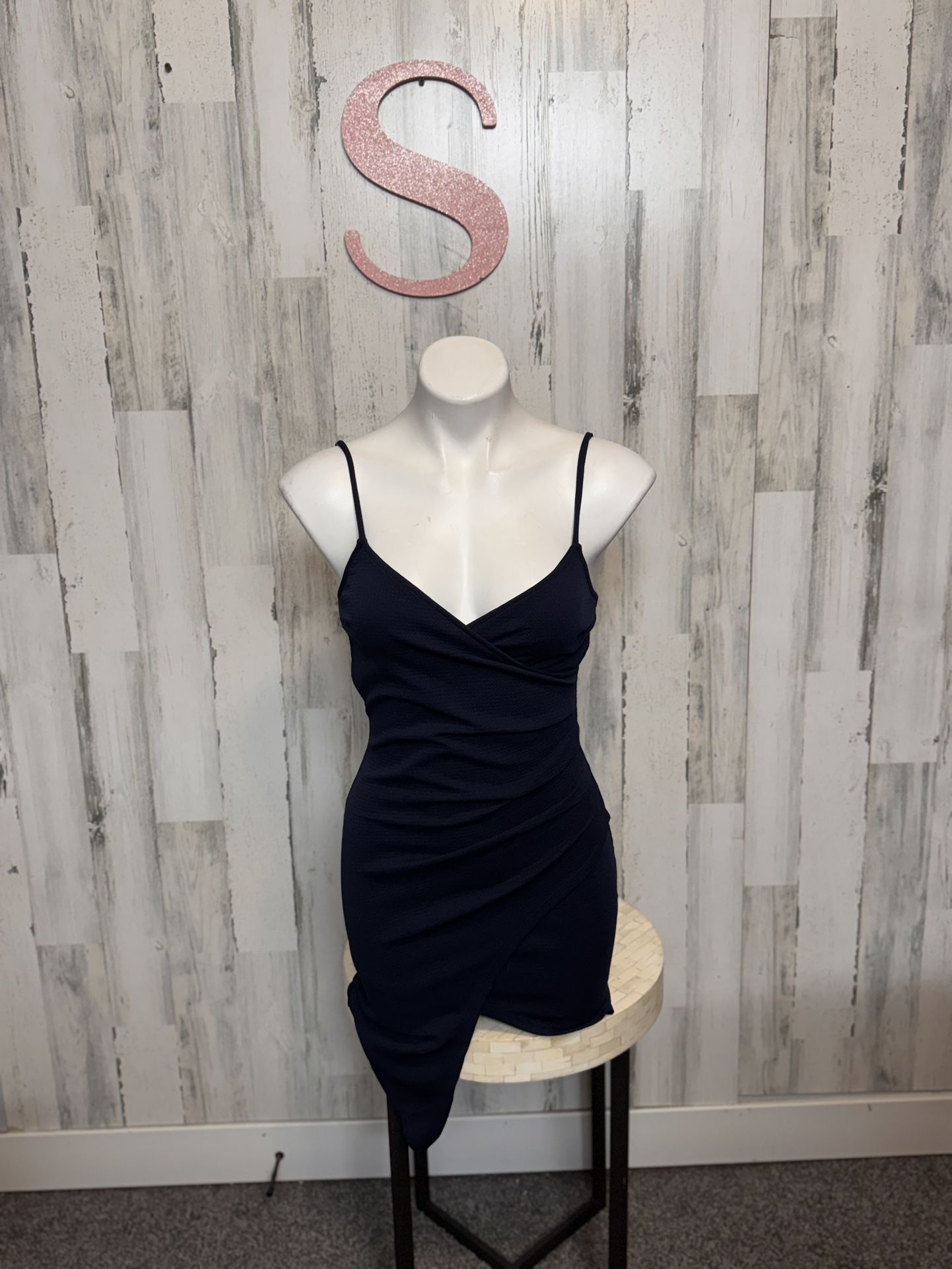 Love J Navy Blue Asymmetrical Bodycon Mini Dress | Size Small