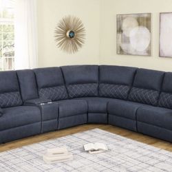 Brand New 6 PC Blue Modular Reclining Sectional