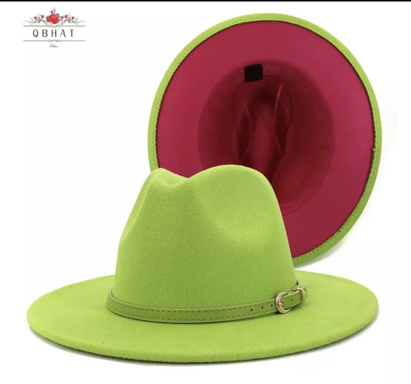 Green and pink Female fedora hat