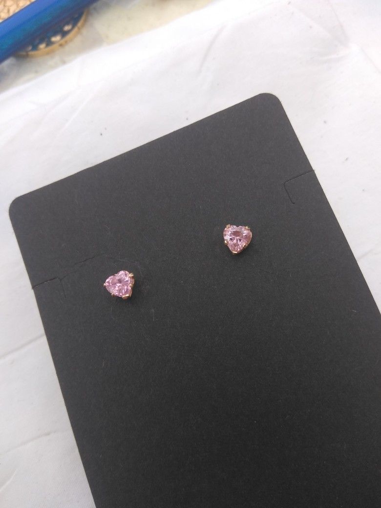 Real Yellow 14kt Gold Heart Pink Topaz Earrings