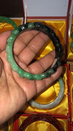 Natural jade carved coin bangle 62mm