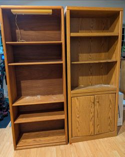 2 oak look shelf units
