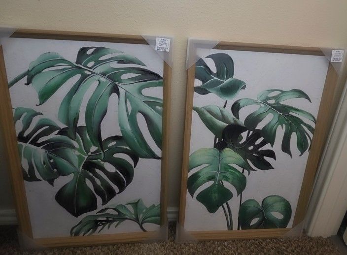 TWO Greenery Leaf Wall Art