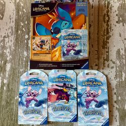 Disney Lorcana Winterspell TCG Collection Starter Set Stitch Edition + 3 Sleeved Booster Packs