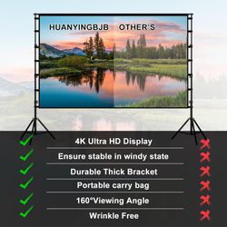 180 inch Projector Screen with Stand,HUANYINGBJB Outside Projection Screen, Portable 16:9 4K HD Rear Front Movie Screen with Carry Bag for Theater Bac