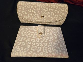 Matching leopard print wallet card holder and clutch