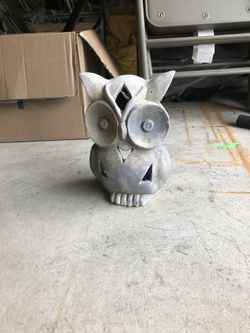 Candle cement light owl aprox 14 in by 6 inch