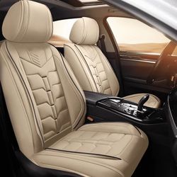 Car Seat Covers Fit for Hyundai Kona 2018-2025 2PCS Front Car Seat Covers Faux Leather Seat Cover Waterproof Seat Cushion Protector (Beige)