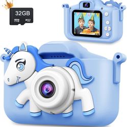 Upgrade Unicorn Kids Camera, Birthday for Girls Boys Age 3-12, 1080P HD Selfie Video Camera for Toddlers, Adorable Portable Children's Gifts, Ideal To