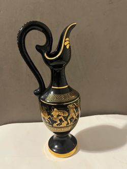 Vintage Greek Spyropoulos Ceramic Pitcher Vase Cobalt Blue w/24Kt Gold, 9.25"