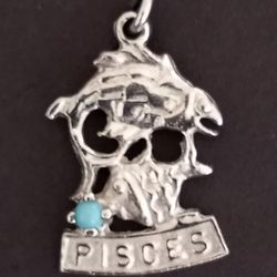 Vtg.Sterling Silver 925~ Rare Turquoise " Pisces" Fish Charm
