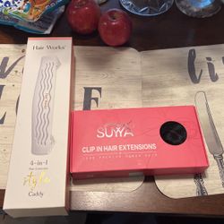 Four and one hair extension style caddy, and clip in hair extensions 100% premium human hair