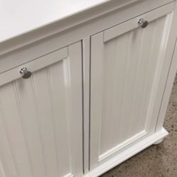 Two Drawer Hand Hamper White Basket Cabinet
