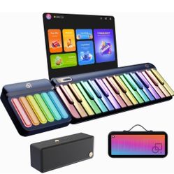 PopuPiano Smart Piano Keyboard- Rainbow Lights Keys, Interactive App Lessons for Beginners, 256+Tones, 100+ Chords Polyphony, MIDI Controller, AIGC Co