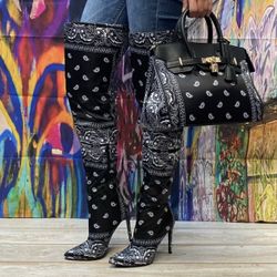 Bandana Boot Size 39 and Bag set Thigh High Boots W/ Matching Bag