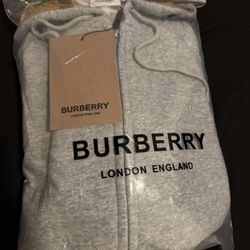 Burberry Grey Zip Up Hoodie (Medium)