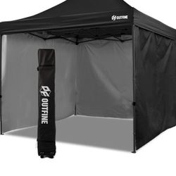 OUTFINE Heavy Duty Canopy 10x10 Pop Up Commercial Canopy Tent with 3 Side Walls Instant Shade, Bonus Upgrade Roller Bag, 4 Weight Bags, Stakes and Rop