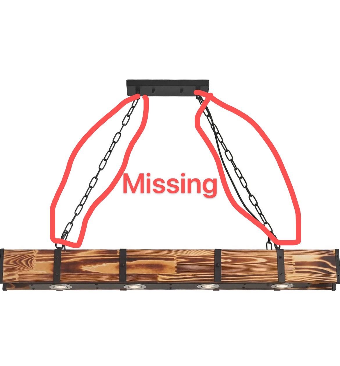 #083103 KunMai Industrial Loft Style 4-Light Linear Rust/Black Wood & Metal Island Pendant Light Rust (missing the chains)