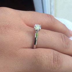 Solitaire Diamond Moissanite White Gold Plated Over Sterling Silver