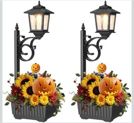 2 pack  2-in-1 Outdoor Flower Pot, Solar Post Lamp Waterproof, Solar Lamp Post Light, Wall Mount or Freestanding, Outdoor Decorative Lamp for Garden,
