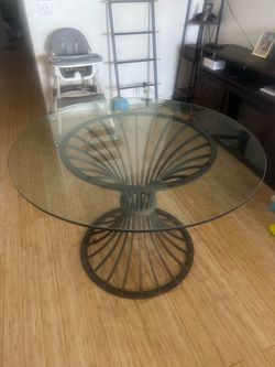 Vintage Kreiss Trieste Collection Sculptural Iron & Glass Dining Table – 44"