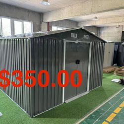 Sales $350.00!!!  (New in box) 8’ L x 10’ W x 6.’ H galvanized steel Metal Storage Shed Outdoor Garden Backyard 8’x10’ Storage. 