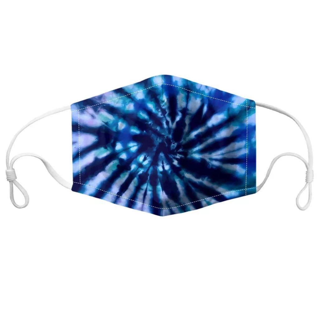 Tie-Dye Print Washable, Reusable Polyester Masks in Deep Blue