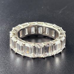 .925 Sterling Silver Cubic Zirconia, Emerald Cut Eternity Wedding/Engagement Ring. Size 8