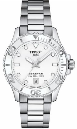 Tissot Seastar 1000 Watch, Swiss Quartz, 36mm White Dial.
