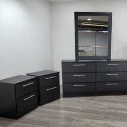 New Dresser Whit Mirror And 2 Nightstands - Cómoda Con Espejo Y 2 Mesitas De Noche 