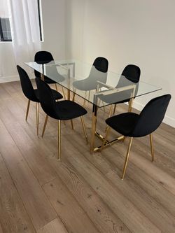 Big square dining table with velvet chairs