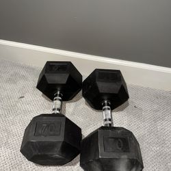 70lb Hex Rubber Dumbbells chrome domed handles