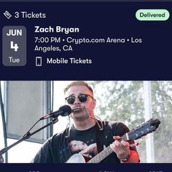 3 Tickets Zach Bryan Crypto Arean Tuesday JUNE 4TH