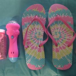 Bubbles/ Sparkling LED flashlight / heart sunglasses/ tye dye flip flops 