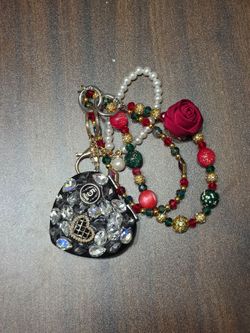 Gorgeous Rhinstones Black Heart Double Mirror  Keychain