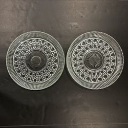 VTG Federal Glass “ Windsor” Button & Cane Serving/Cake Plater 11” Set Of 2