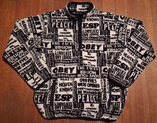 Adult Size Medium Obey Full-Zip Fleece Jacket All-Over Print
