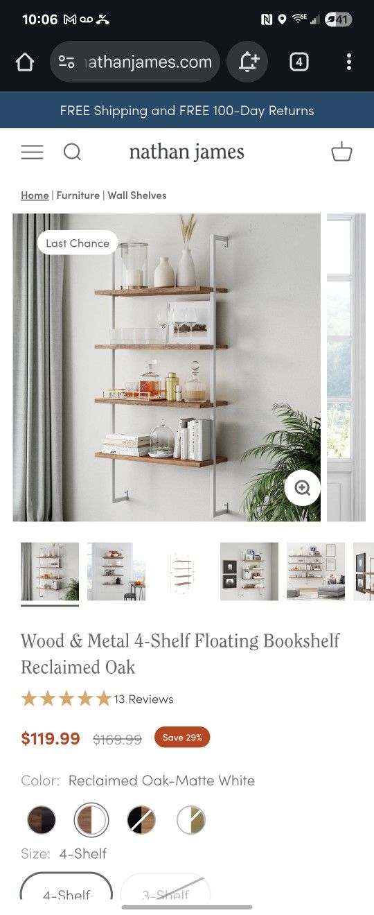 Nathan James Theo 4 shelf Floating Bookcase