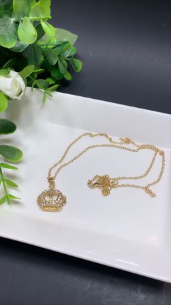 Beautiful Necklace Crown Choker Crystal Pendant Chain, Gold Color