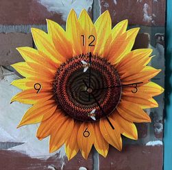 Sunflower Clock, UV Printed On Cast Acrylic