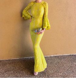 Yellow/Nude lace long dress