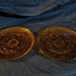 A Set Of Two Medium Amber Antique Plates