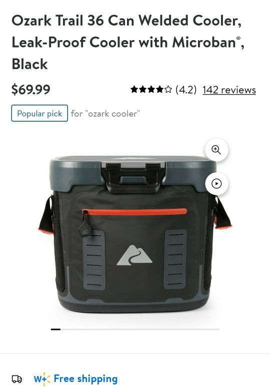 Ozark Trail 36 Can Welded Cooler, Leak-Proof Cooler with Microban®, Black