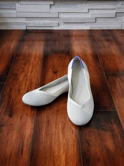 Rothy’s The Flat Round Toe Ballet Flats Light Gray Birdseye Knit Women’s 8.5