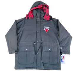 Chicago Bulls Starter VTG 90s Half Zip Hooded Pullover Puffer Jacket Mens L NWT