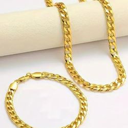 18 K Gold Filled Base Stainless Steel Necklace And Bracelet No Fade!!