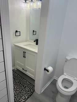 Modern White Bathroom Vanity with Sink and Mirror Included — $250🤑🎰