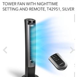Lasko 42" Wind Curve Oscillating Tower Fan with Nighttime Setting and Remote, T42951, Silver
