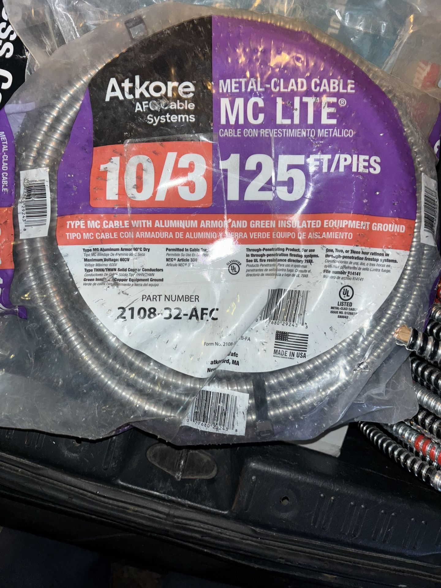 10/3 x 125 ft. Solid CU MC (Metal Clad) Armorlite Cable